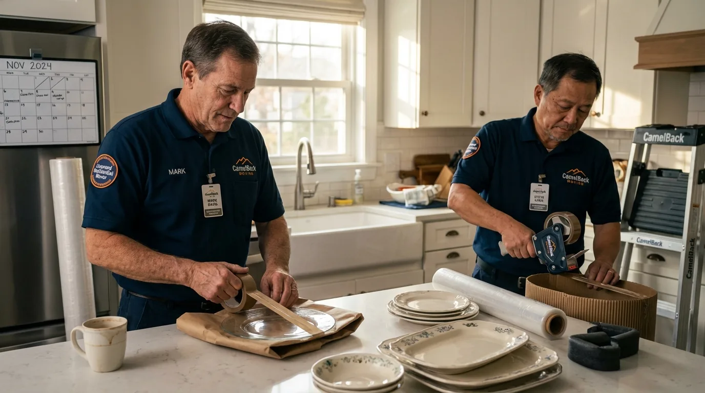 Professional crew packing kitchen dishware in Goddard, KS